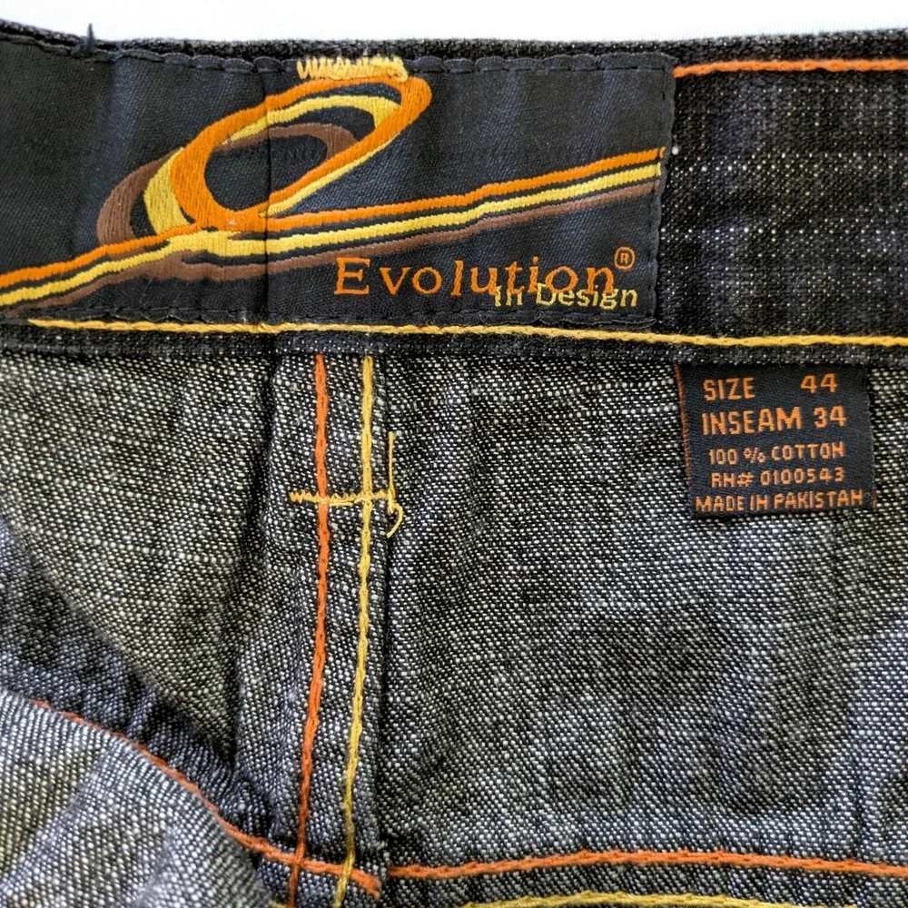 Evolution In Design Mens Baggy Jeans Dark Wash Embroidered Logo 44x34 Y2K Street
